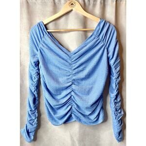 Elodie NWOT Blue Ruched Ribbed Blouse Size XL